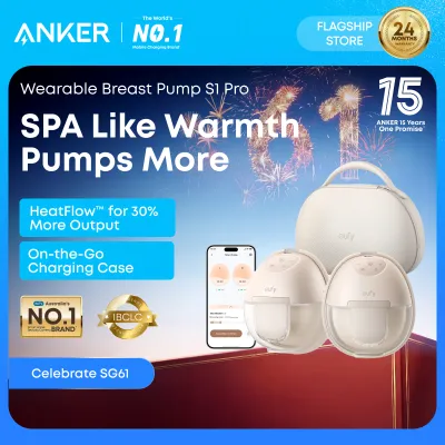 Anker eufy Wearable Breast Pump S1 Pro Electric Hands-Free Breast Pump with Heating Technology Portable Charging Case Heatflow App Control Smart Rhythm Hospital Grade Suction Leak Proof Ultra Quiet T8D04