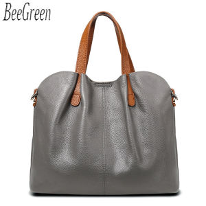 BeeGreen Women Real Leather Classic Tote Bag Elegant Commuting Handbag Large Capacity Shoulder Bag with Detachable Inner Bag