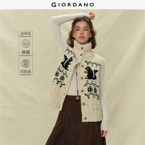 Giordano Women Contrast squirrel jacquard knit vest Free Shipping 18355824