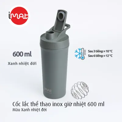 Cốc Lắc Giữ Nhiệt iMat 600ml Inox 304 – Bình Lắc Protein Có Bóng Lò Xo Giữ Nóng Lạnh Bình Shaker Thể Thao Cao Cấp Không Rò Rỉ