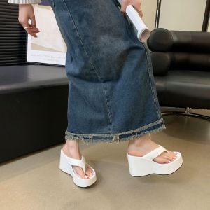 Free Shipping Casual Everyday Flip-Flops With Thick Soles And Wedge Heels For Women Suitable For Summer Wear Designed To Make Petite Women Look Taller And Featuring A Platform Sole