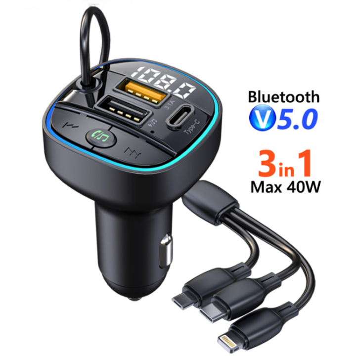 FM Transmitter In Charging Cable 40W USB Type C Fast Charging  Charger MP3 Player Bluetooth Car Kit Handsfree Lazada PH