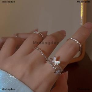[COD] Modingdue 4PCS Plain Circle Butterfly Ring Set Color Opening Adjustable Fashion Personalized Finger Ring For Women Trendy Jewelry