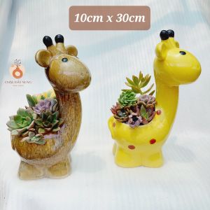 Chậu men Bình Dương - Hươu con mũm mĩm miệng chậu 10cm chiều cao 30cm