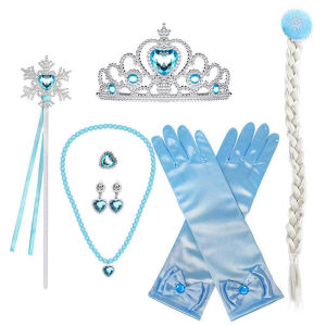 JEOBEST Princess Dress Up Accessories Set Including Tiara Glove Wand and Wig 4pcs/set Elsa Anna Party Accessories for girls kids ชุดเด็กผู้หญิง ของเล่น Muqinyucl