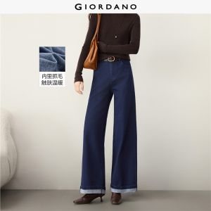 Giordano Beau Monde Women Fleece-lined cuffed hem mid rise denim pants Free Shipping 13416710
