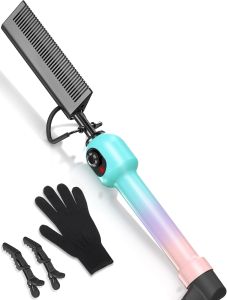 Electric Hot Comb for Wigs & Black Women Hair Ceramic Straightening Comb with 280-450 ° F Temp Dial for Long-Lasting Straight Dual Voltage Gradient Color