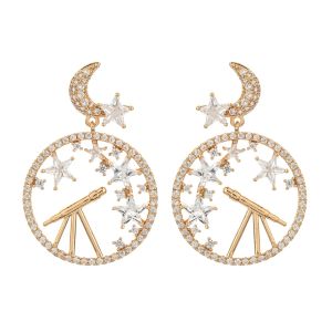 SEQUITO Modern Jewelry White Gold Plated Full Pave Micro AAA Cubic Zirconia Charming Moon Big Round Pendant Drop Earrings Wedding Accessories SE931