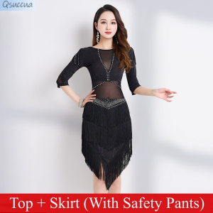 VÁY TUA RUA Latin 2 Bộ Chi Tiết Mới Váy Khiêu Vũ Tango Rumba Samba Màn Trình Diễn Khiêu Vũ Wear Dự Tiệc Cho Nữ Áo Vest Váy Tua