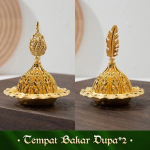 2Pcs Mini Tempat Bakar Dupa Mabkharah Bukhur Logam Emas Arab Mabkharah