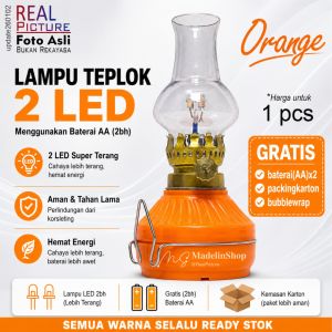 Lampu Teplok 2 LED Jadul Plastik Gratis Bateray AA Emergency Light Tempel Dinding Tanpa Minyak Retro