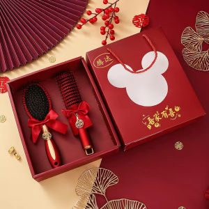 New Wedding Supplies Chinese Red Bridal Comb for Women Fluffy Red Air Cushion Comb Full Set of Combs Wedding Pair