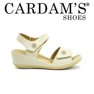 Cardams Womens Wedge Sandals CLY 27959 Bone/Tan C1 - Adjustable straps decorative buttons cushioned footbed wedge heel casual style.