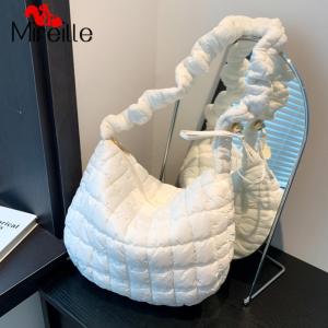 กระเป๋านักช้อปแบบลำลองสำหรับผู้หญิงผ้าคอตตอนแฟชั่นบรรจุของได้มากกระเป๋าทรงสี่เหลี่ยมมีหูหิ้วสะพายไหล่มีจีบลายเมฆกระเป๋าสะพายข้าง