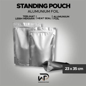 ( 50 Pcs ) Standing Pouch full Aluminium Foil Tebal 23 x 35 | Kemasan Kopi Snack | Kemasan Paper Ziplock | Kemasan Makanan Full Alumunium