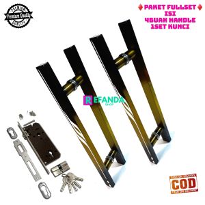 paket untuk pintu depan model 2 daun pintu kupu tarung isi 4buah gagang handle pintu model baut tembus dan 1set lock body kunci pilihan panjang 33cm 45cm dan 60cm