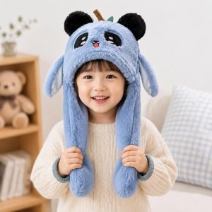 EDTUD Thickened Kids Ear Protection Hat Breathable Windproof Moving Ear Hat Super Cute Soft Panda Warm Cap Autumn Winter