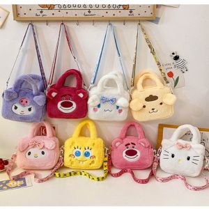 ROLL Sanrio Kuromi Capybara Plush Handbag Soft Plush Makeup Bag Funny Cartoon Hand Bag Children Gift