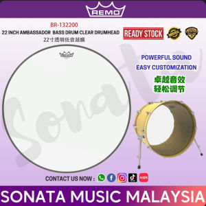 REMO BR-132200 22 INCH AMBASSADOR CLEAR DRUMHEAD HIGH-QUALITY DURABLE TRANSPARENT SOUND OPTIMIZATION DRUMMERS PROFESSIONAL PERFORMANCE STUDIO MUSIC CONCERT EVENTS SHOW 瑞莫二十二英寸透明 鼓头 鼓膜 高品质 耐用 透明 优化音质 鼓手 演唱会 活动 KEPALA DRAM MUZIK KUALITI TINGGI TAHAN LAMA