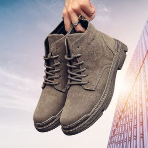 Tamias รองเท้าบู๊ทมาร์ตินสีน้ำตาลผู้ชาย High-Top รองเท้าผู้ชายรองเท้าสั้นอินเทรนด์กลางท็อปรองเท้าฤดูใบไม้ผลิและฤดูใบไม้ร่วงของเกาหลี