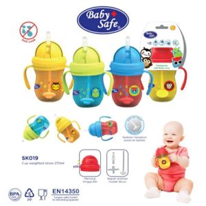 [ BISA COD ] Baby Safe Training Cup With Straw 270ml SK019 / gelas minum susu/ gelas sedotan/ gelas tutup ulir/ pegangan/ nipple top/ spout top/ straw top/ gelas training