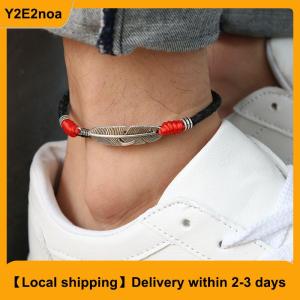【Local shipping】 Boho Handmade Man Feather Leather Rope Anklets Barefoot Sandal Beach Jewelry