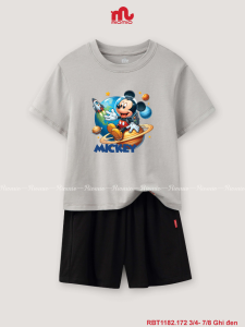 Bộ Cotton Bé Trai Riomio Vải 100% Cotton 4 Chiều Outfit Basic Bảng Màu Lạ In Hình BABY THREE Size 3/4–7/8 (15–27kg) RBT1182