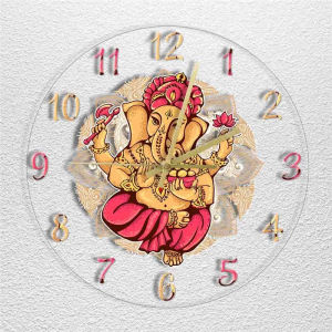 Cute Toddler Lord Ganesha Silent Wall Clock Hindu God Indian Festival of Ganesh Chaturthi Ganapati Decorative Wall Watch Clock Non Ticking Vintage Decorative Wall Clock for LivingFast shipping
