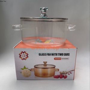 Panci Borosilicate Transparan Tahan Panas dengan Tutup Kaca dan Pegangan Ergonomis - Kapasitas 1.4 Liter