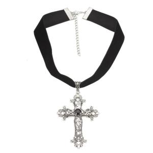 Gothic Rhinestone Cross Pendant Necklace Vintage Velvets Choker Collar Necklace Short Chain Necklace Gift
