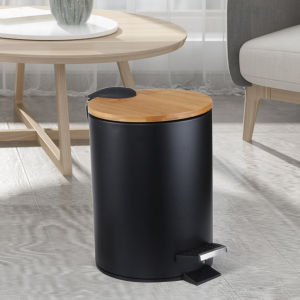 【BIG SIZE】Nordic Minimalist White &Wood Large Capacity Living Room Bedroom Press Aesthetic Trash Can