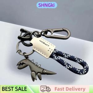 SHNGki Motorcycle Decoration Accessories Little Dinosaur Car Keychain Single Leather Woven Rope Metal Keychain Handbag Pendant