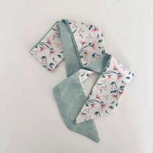 NEXTYOO Floral Print Thin Ribbon Scarf Headband Multi-use Skinny Silk Scarf Spring Summer Decorative Ribbon Bag Handle Decoration