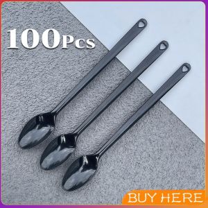 Buy Here ช้อนพลาสติก 100 ชิ้น ช้อนตักของหวาน ไอสครีมแบบใช้แล้วทิ้ง Plastic spoon
