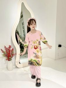 sét bộ áo dài hoa mọc lan.áo quần.chưa kèm mấn