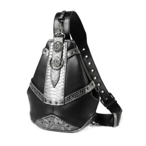 Guangzhou foreign trade womens bag wholesale European and American punk snake pattern patchwork womens shoulder bag crossbody bag large capacity chest bag