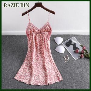 RAZIE BIN Ren của phụ nữ nightdress Cô Gái Báo in đồ ngủ lụa Pijama Sling quần áo ngủ Homewear