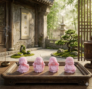 Bộ 04 chú tiểu Tứ Không - mẫu có đeo chuỗi có ánh kim Decor Bàn Làm Việc Trang Trí Ô Tô