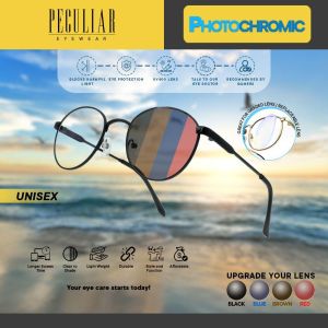 Peculiar Eyewear Alex Round Black Frame Fashion Glasses Anti-Radiation Photochromic TransitionPRO Replaceable Lenses for Men and Women