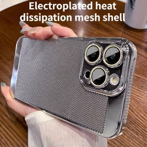 Mạ điện nhiệt tỏa Ốp điện thoại cho Iphone 15 14 13 12 11 Pro Max vòng bảo vệ ống kính máy ảnh của điện thoại xsmax XR 7 8 cộng với lưới thoáng khí trường hợp