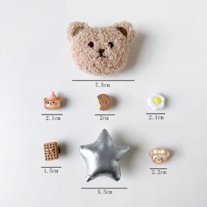 7Pcs Crocs Jibbitz Charms Cartoon Cute Plush Bear Five Pointed Star Shoe Buckle Detachable Shoe Flower Decoration for Crocs