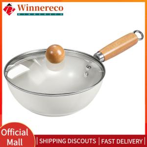 【winnereco】Ceramic Wok Pan with Cool-Touch Handle Woks & Stir-Fry Pans Round Flat Bottom Cookware for Induction Cooktops/Gas Stoves