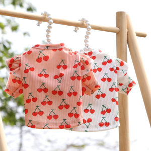 DY Loving Dog Shirt Cherry Ruffle Sleeves Cute Cat Clothes Shihtzu Dress Pomeranian Teddy Breathable Coat