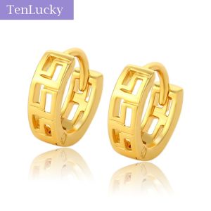 TenLucky Eco-friendly Healthy 916 Gold Color Simple Hoop Earrings for Girl Women Man with Jewelry Box