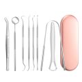 VINEY 7/8Pcs Thép không gỉ Bộ chăm sóc răng có hộp lưu trữ Chống gỉ Dụng cụ vệ sinh răng miệng Hộ gia đình Chuyên nghiệp Dụng cụ cạo lưỡi Bệnh viện thú y. 