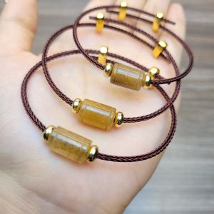 Q915 Vòng lu thống Thạch Anh Tóc Vàng Nâu trúc trơn dây cáp Thổ và Kim - Phong Thuỷ TUDO P