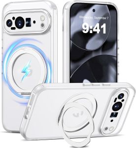 for Google Pixel 10 Pro XL Case [Compatible with MagSafe ] 360° Metal Ring Stand Clear Hard Acrylic Back Shockproof Phone Case for Google Pixel 10/10 Pro CasePixel 9 Pro XL CasePixel 9 Pro/9A/9 Case