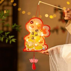 VALER Glow In The Dark Rabbit Lantern Creative Festive Lighting Lantern DIY Material Pack Craft Materials Led Glowing Lantern Mid-Autumn Festival
