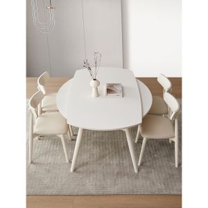 Minimalist Slate Solid Wood Dining Table Retractable Foldable Dining Table Light Luxury Modern Simple Household Small Apartment Variable Round Table