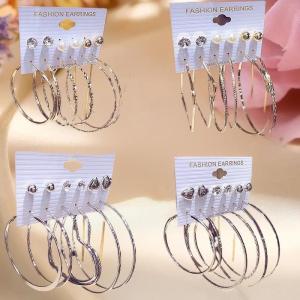 Hmeme 6 cặp thời trang hợp kim vòng tròn bông tai của phụ nữ Stud Bông tai hấp dẫn đa yếu tố trang sức thiết lập thanh lịch Tai đồ trang sức